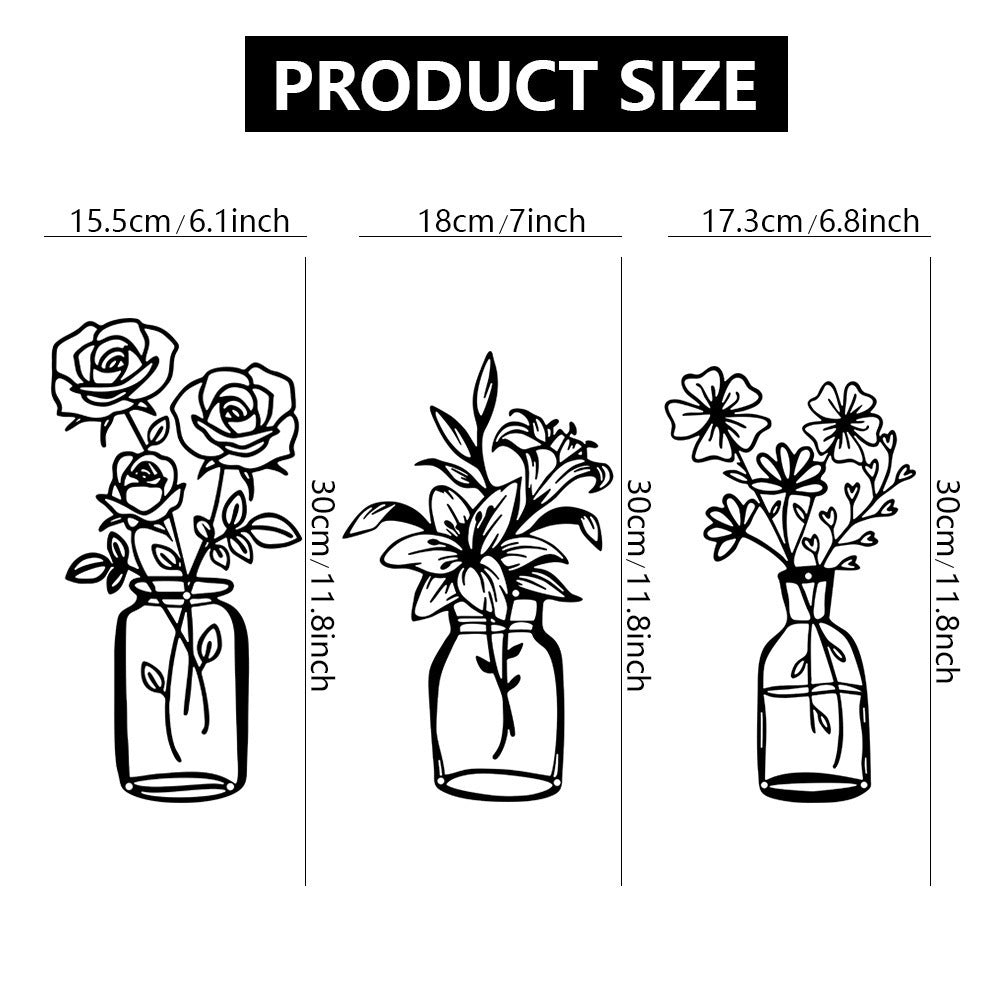 Amazon Three-Piece Metal Flower Wall Decoration Flower Home Bedroom Iron Painting Metal Vase Wall Hanging