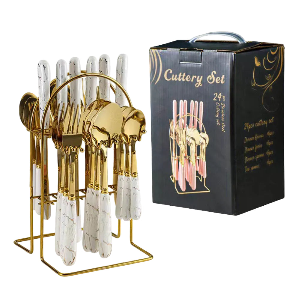 Stainless Steel Tableware Set Dark Green 24-piece Gift Box Steak Knife Hotel Western Food Spoon
