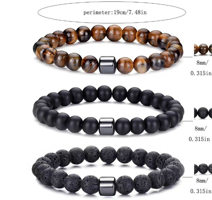 New European and American Trendy Jewelry: Gravel Bead Bracelet, Pink Crystal, Tiger Eye, Agate Stone Combination Set, Elastic Bracelet