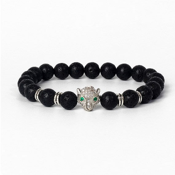 8mm frosted stone  zircon leopard head volcanic stone synthetic turquoise weathering agate beaded bracelet c46