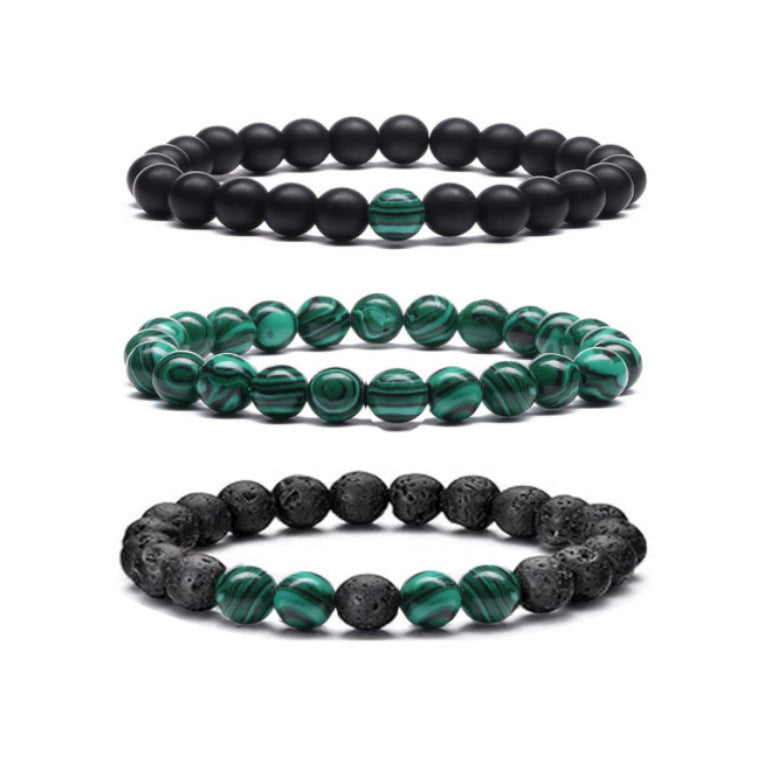 Popular Amazon European and American Men's Fashion Set, Stylish Tiger Eye Volcanic Stone Bracelet, White Pine Snowflake Bracelet, Versatile Accessories