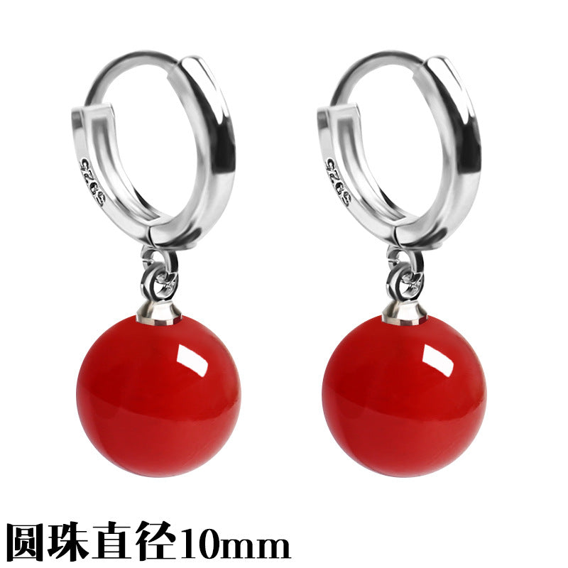 Silver-Plated Earrings Imitation 925 Natural Agate Pearl Earrings Long Female Korean Style Fashion Popular Earrings Jewelry Earrings