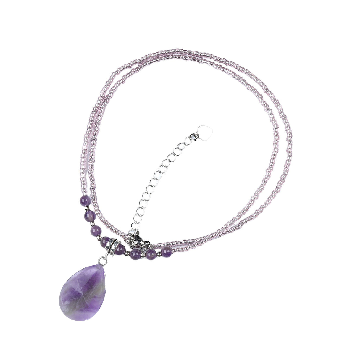 Cross-Border Natural Stone Necklace, Love Pendant, Personalized Jewelry, Heart-Shaped Rose Quartz, Amethyst, Tiger Eye, Lapis Lazuli Accessories Necklace