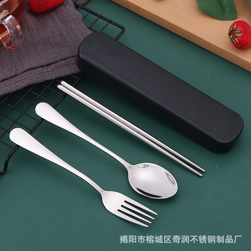 stainless steel chopsticks spoon Fork three-piece tableware affordable student gift outdoor LOGO tableware set Wholesale