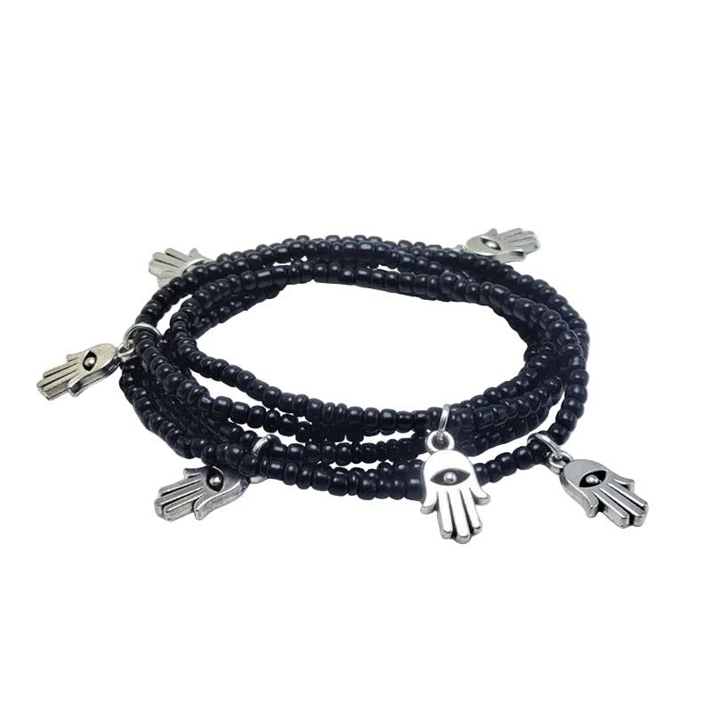 Body Chain with Glass Seed Beads, Fashionable Magic Hand Fish Pendant Accessories, Elastic Handmade Beaded Jewelry Waist Chain