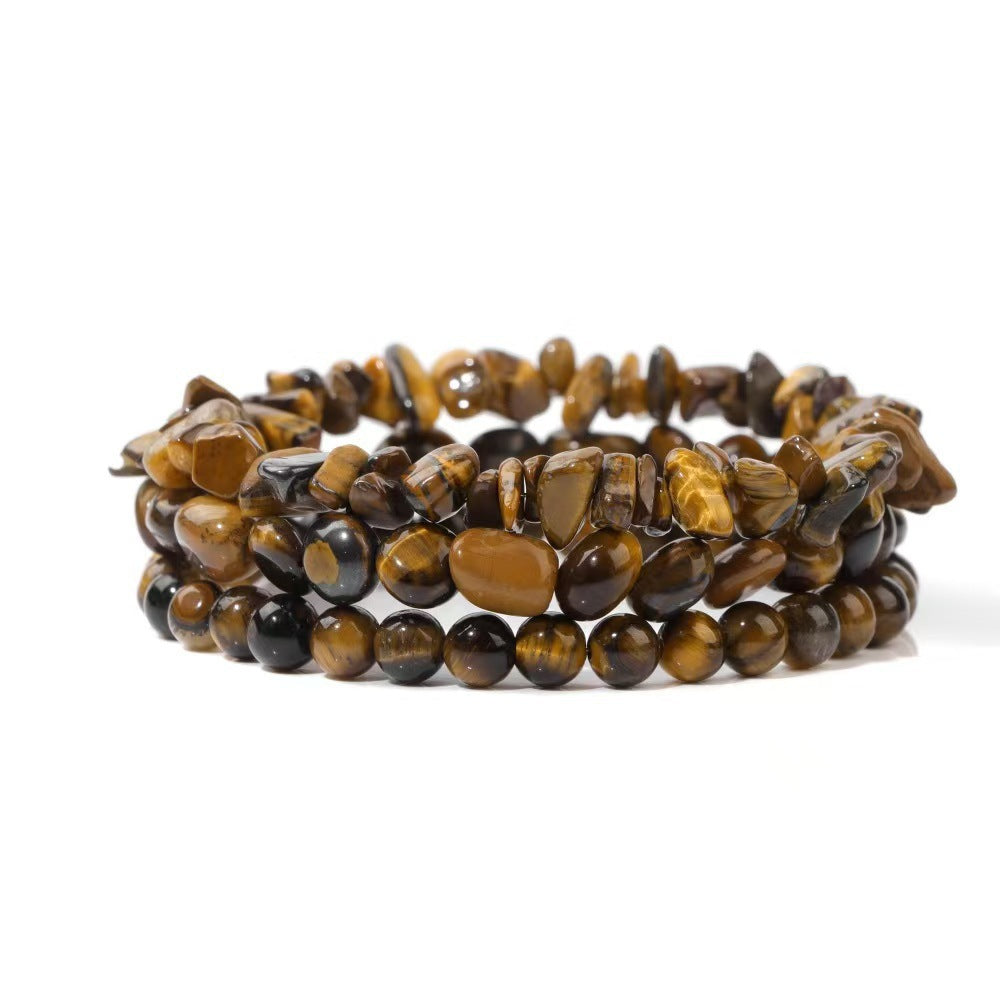 New European and American Trendy Jewelry: Gravel Bead Bracelet, Pink Crystal, Tiger Eye, Agate Stone Combination Set, Elastic Bracelet