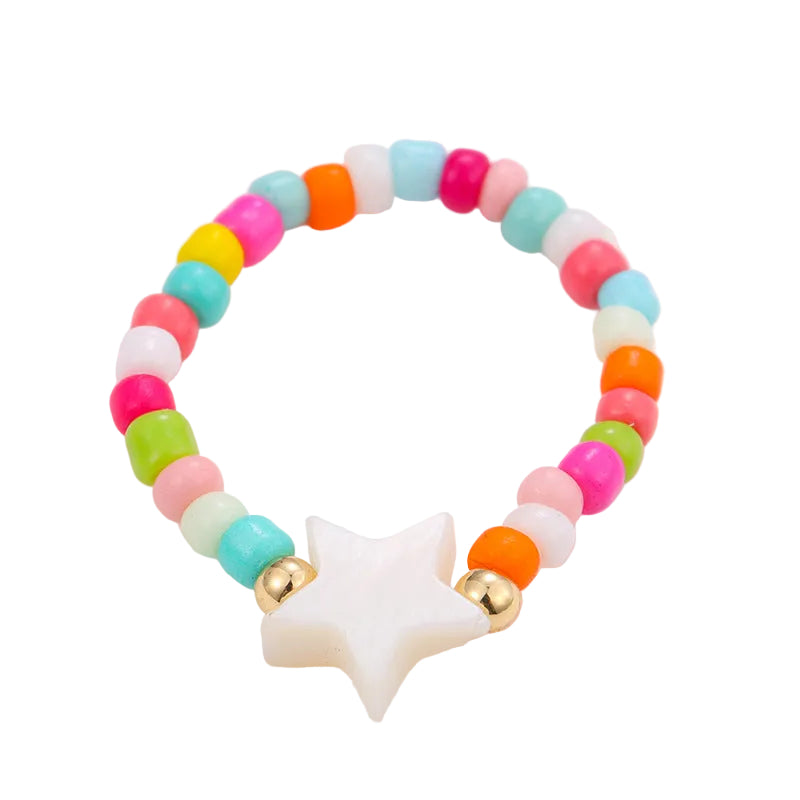 2PCs Mixed Color Beaded Star Smiley Multi-Row Stacked Summer Ring /Finger Rings/Toe Rings Set for Women