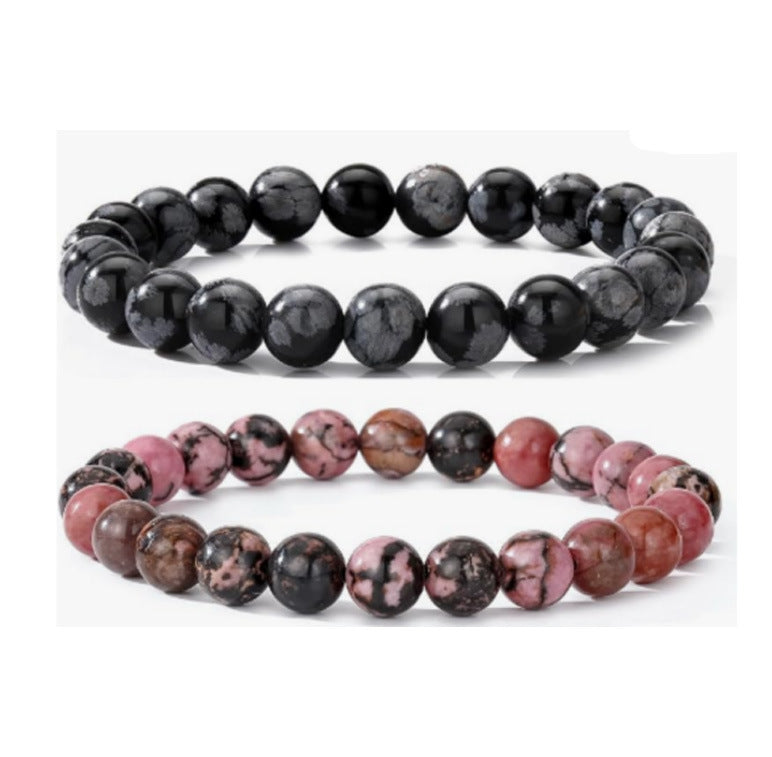 Popular Amazon European and American Men's Fashion Set, Stylish Tiger Eye Volcanic Stone Bracelet, White Pine Snowflake Bracelet, Versatile Accessories