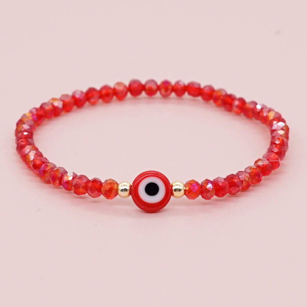 Cross-border special for European and American fashion cut crystal beads glass beaded glaze evil eye elastic bracelet for women