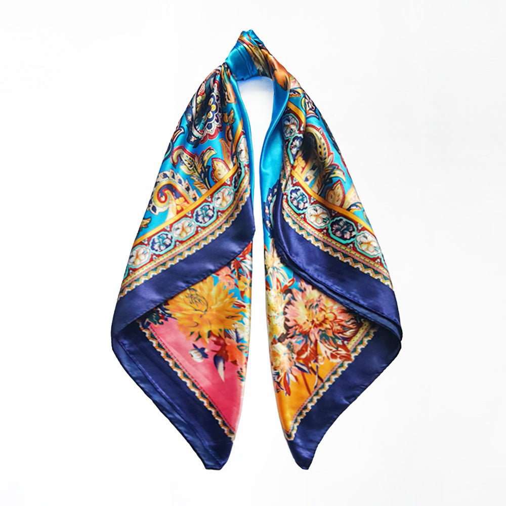 90cm Paisley Silk Scarf for Women, Trendy and Versatile, European and American Style, Imitation Silk Paisley Headscarf Wholesale