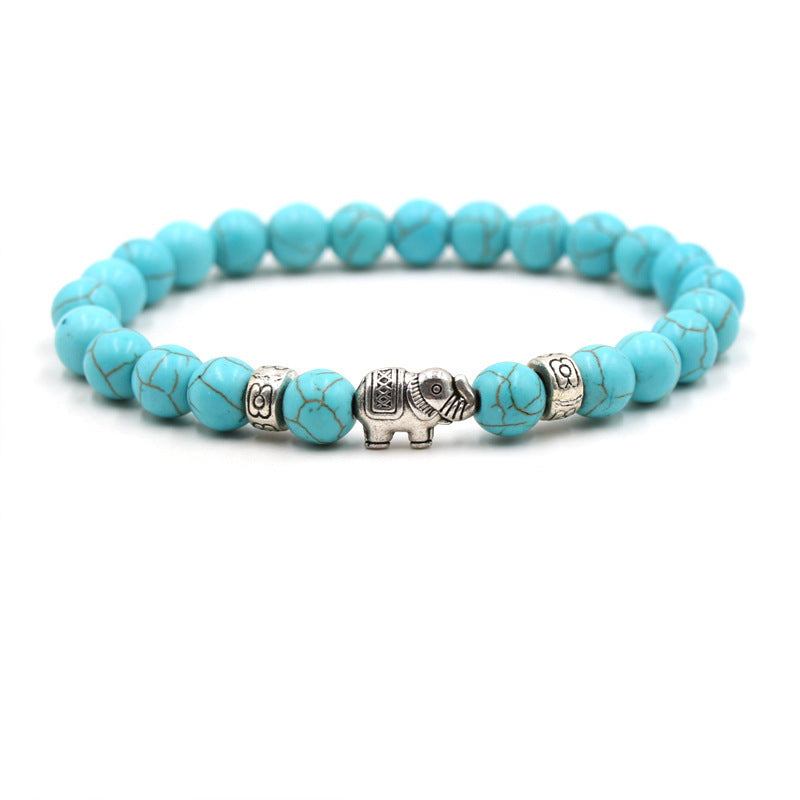 Natural Stone Animal Bracelet for Teenagers, Volcanic Stone, Tiger Eye Stone, White Turquoise, Green Turquoise, Black Frosted Stone, Gold Sand Bracelet