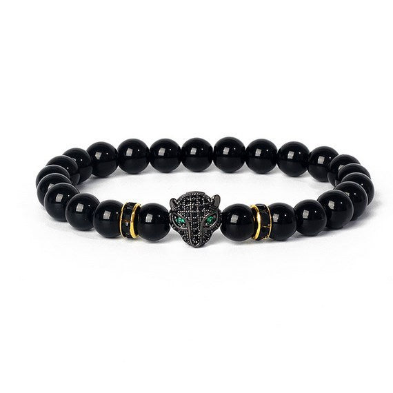 8mm frosted stone  zircon leopard head volcanic stone synthetic turquoise weathering agate beaded bracelet c46
