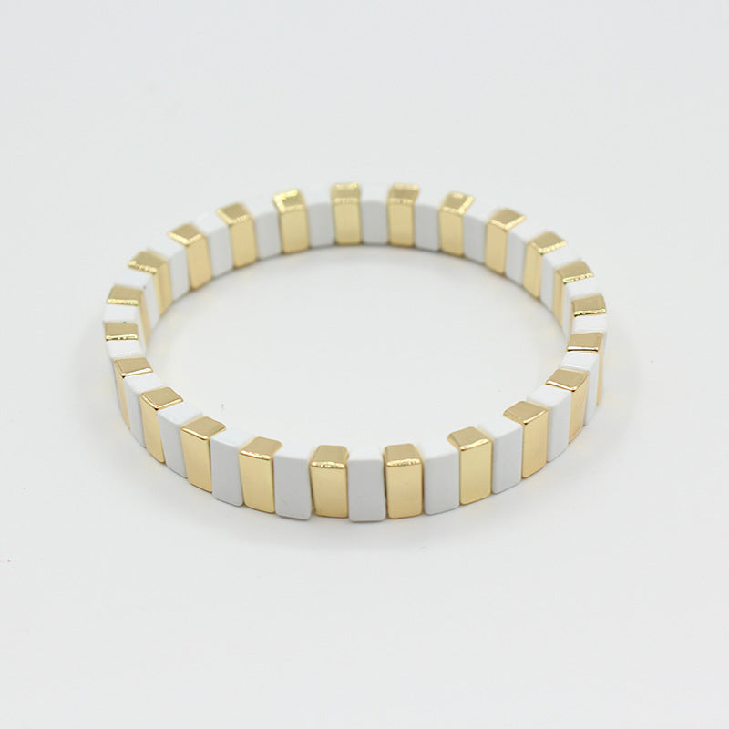 European and American ins Fashion Enamel Bracelet Bohemian Macaron Color-block Paint Stretch Bracelet for Men and Women
