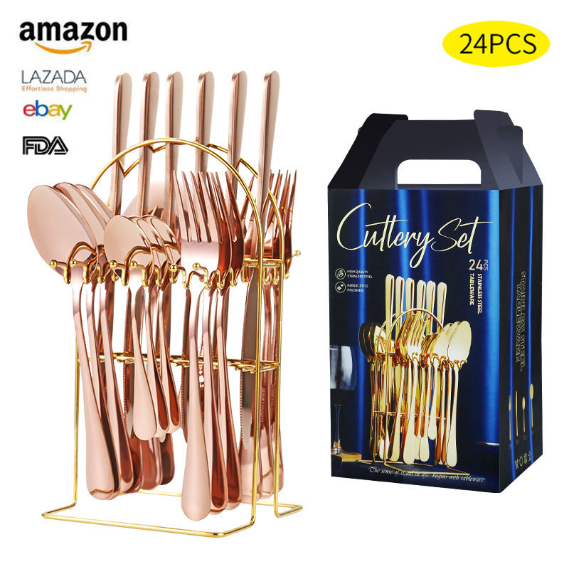 Stainless Steel Amazon 1010 Cutlery Set 24-Piece Gift Box Western Steak Knife, Fork, Spoon Gift Set