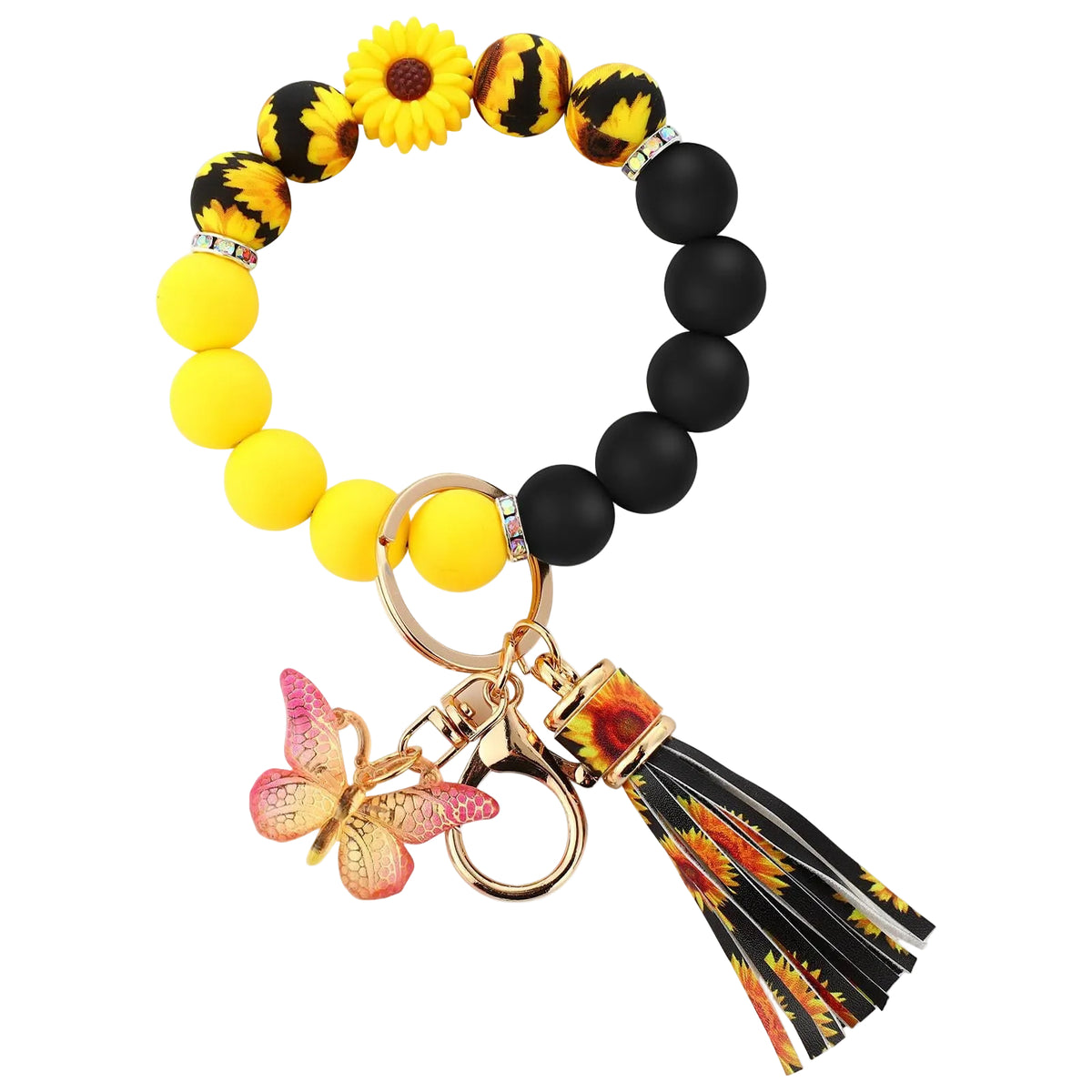 Cute  Daisy Silicone Beads and Butterfly Pendant Suitable for Women's Car Keychains