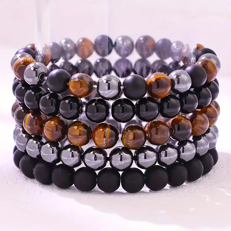 Shopee Amazon Cross-Border Popular 5-Piece Beaded Bracelet European and American Best-Selling Natural Stone Bracelet Ready for Sale