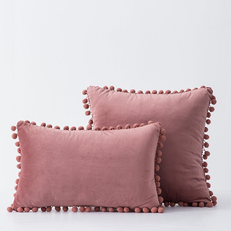 Factory in stock plain fur ball pillow modern minimalist sofa pillow bedside waist pillow cross-border delivery