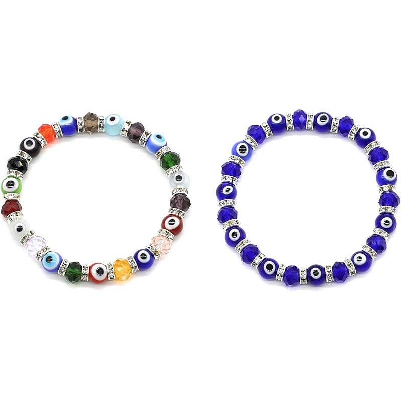 8mm Glass Bead Devil Eye Bracelet Beaded Blue Eye Elastic Rope Bracelet