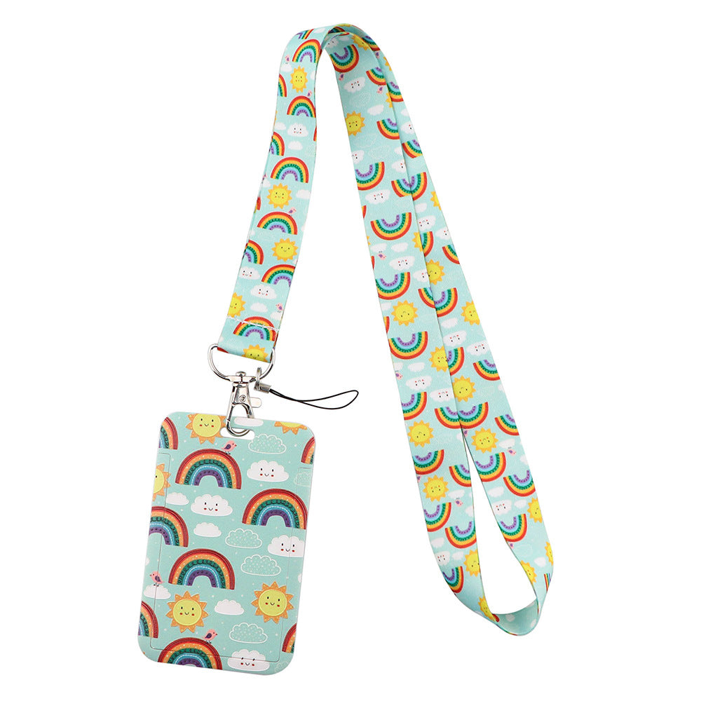 Rainbow Series Mobile Phone Hanging Rope Card Set U Disk Hanging Rope Ribbon Work Bus Listing Plastic Hard Card Set