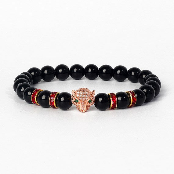 8mm frosted stone  zircon leopard head volcanic stone synthetic turquoise weathering agate beaded bracelet c46