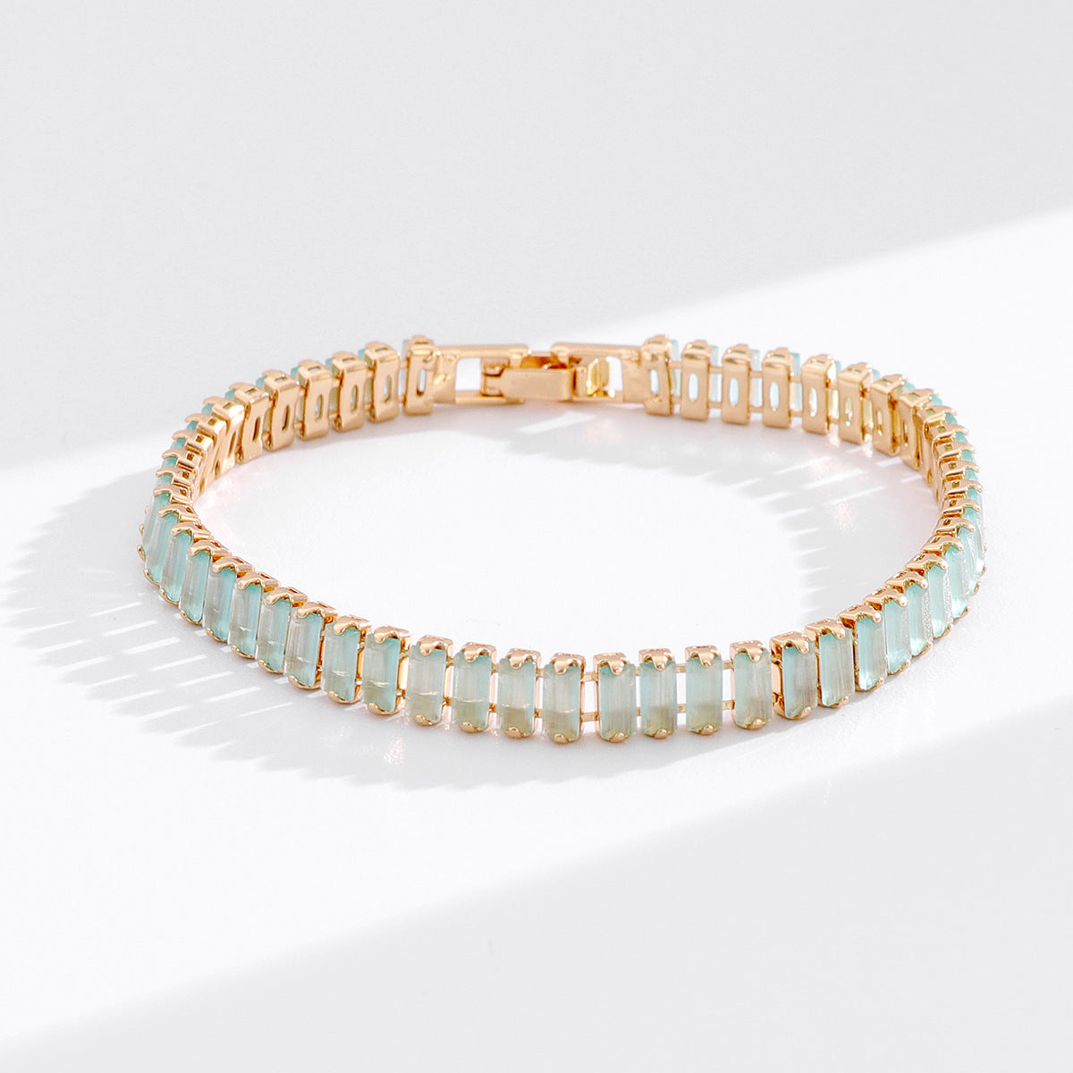 French-Style Light Luxury Colorful Gemstone Full Diamond Tennis Bracelet, Gold-Plated Bracelet, Multi-Color Versatile Jewelry Wholesale