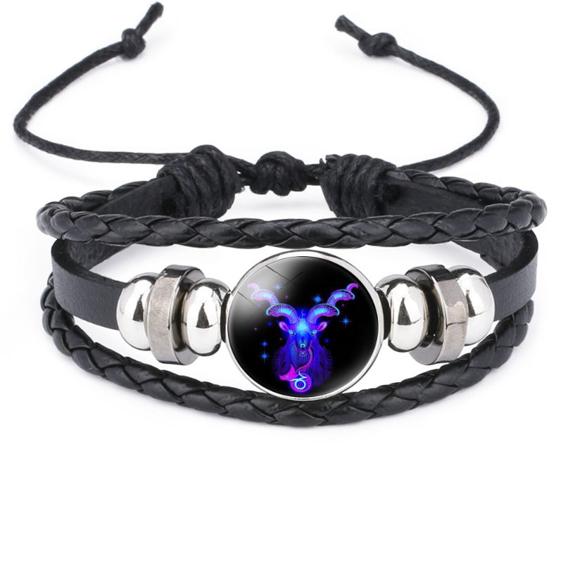 Twelve Zodiac Signs Beaded Handmade Leather Bracelet, New Cross-Border Accessory, In-Stock Wholesale from Yiwu Jewelry Factory