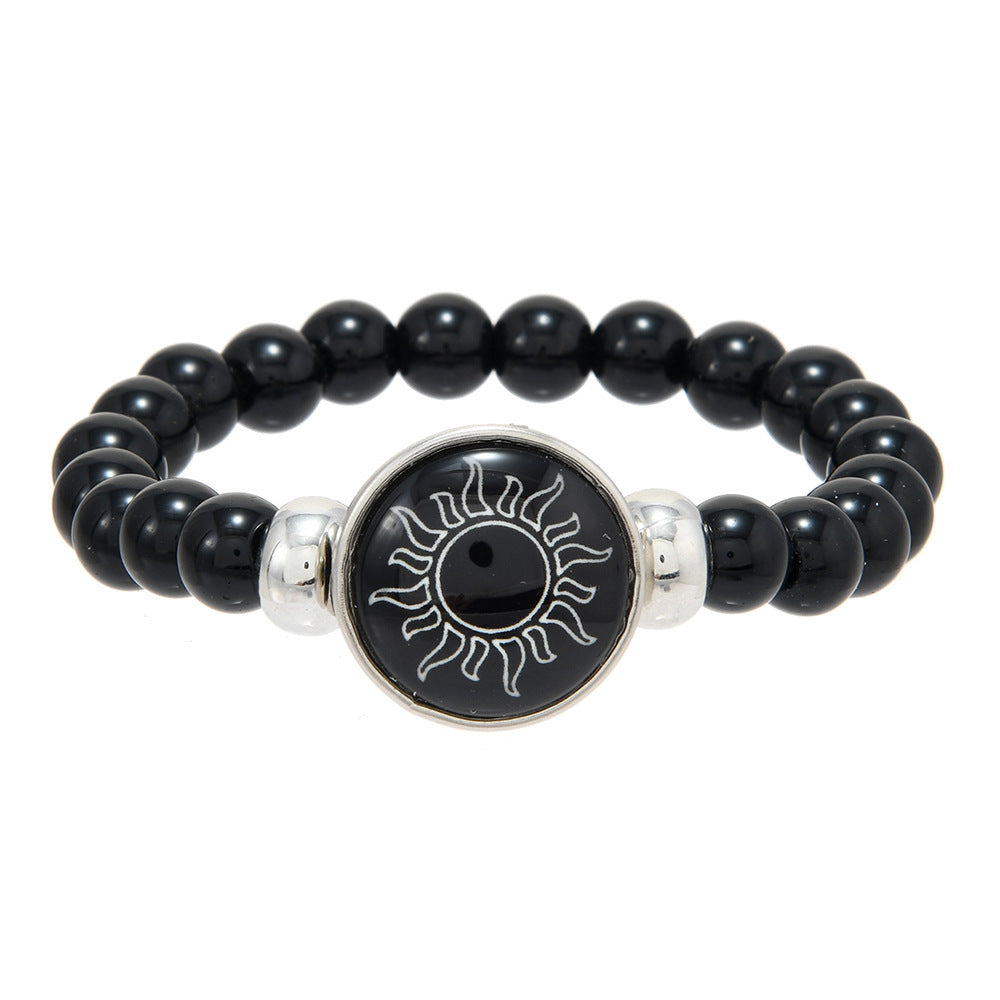 Cross-border hand-woven sun and moon lovers' time leather bracelet, vintage multi-layer beaded peace tree couple's wristband