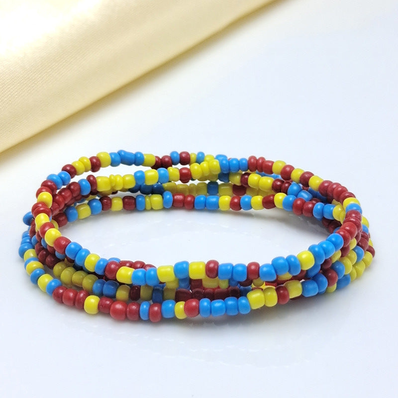 Body Chain with Glass Seed Beads, Fashionable Magic Hand Fish Pendant Accessories, Elastic Handmade Beaded Jewelry Waist Chain