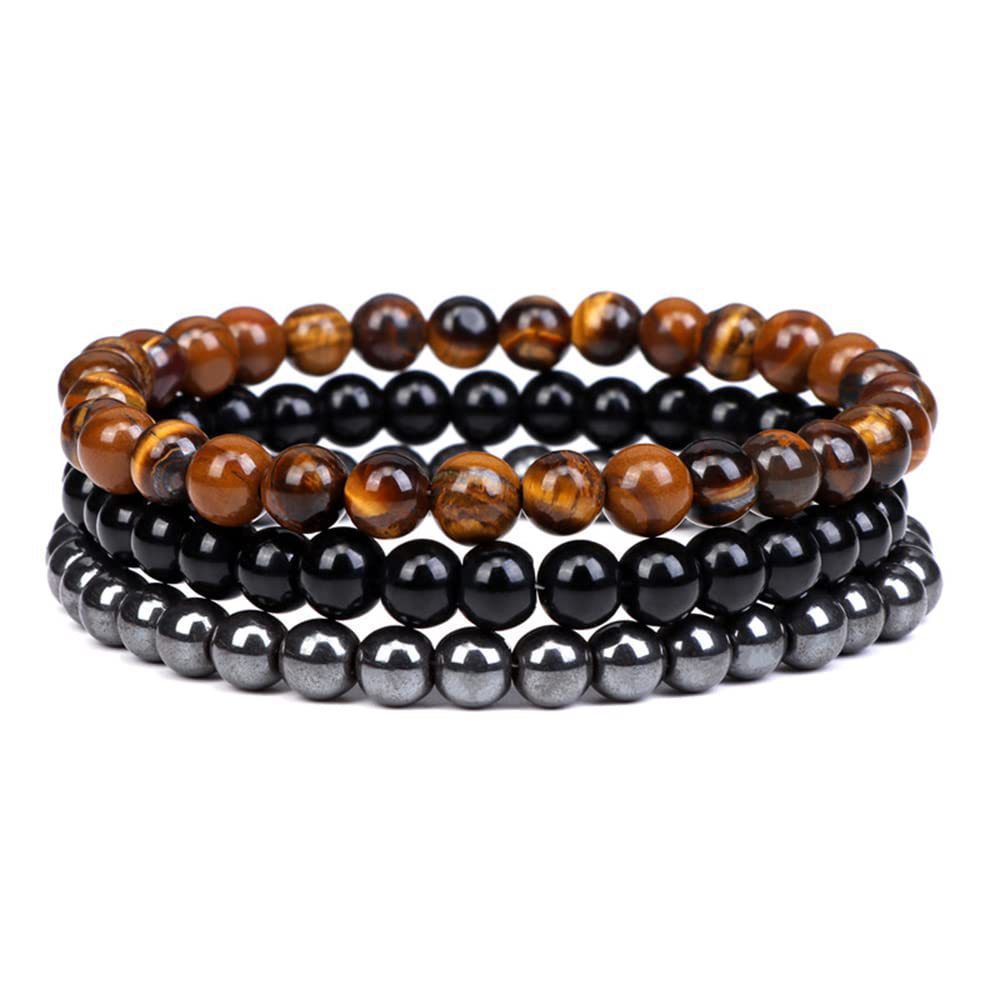 New European and American Trendy Jewelry: Gravel Bead Bracelet, Pink Crystal, Tiger Eye, Agate Stone Combination Set, Elastic Bracelet