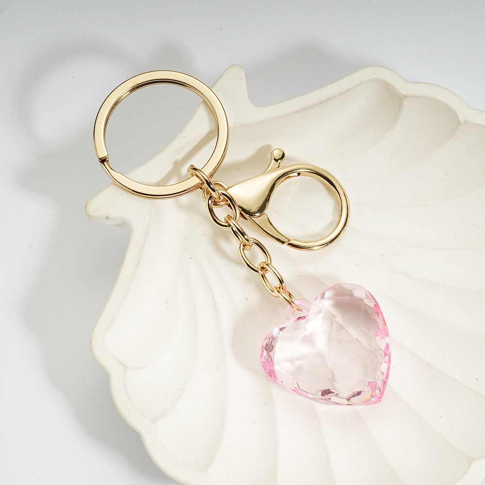 Transparent Heart-Shaped Imitation Crystal Acrylic Peach Heart Pendant Keychain Heart-Shaped Bag Charm