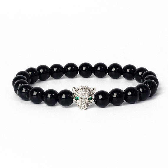 8mm frosted stone  zircon leopard head volcanic stone synthetic turquoise weathering agate beaded bracelet c46