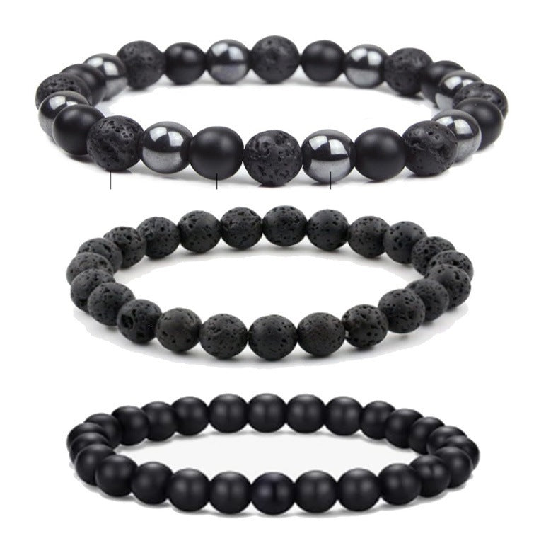 Popular Amazon European and American Men's Fashion Set, Stylish Tiger Eye Volcanic Stone Bracelet, White Pine Snowflake Bracelet, Versatile Accessories