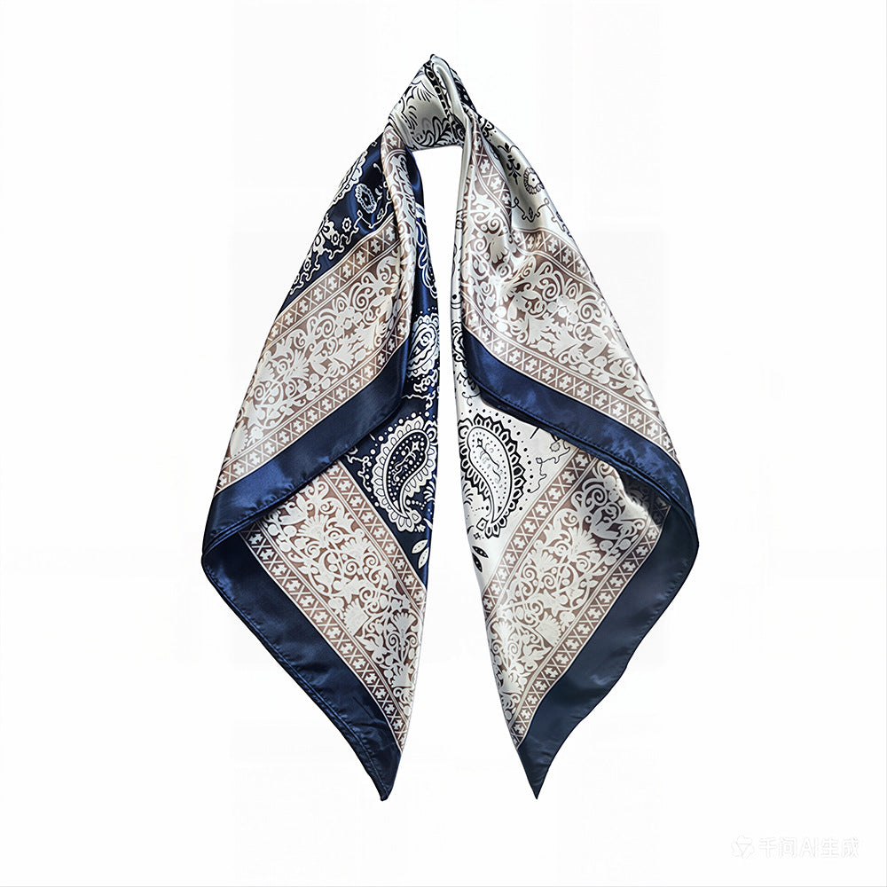90cm Paisley Silk Scarf for Women, Trendy and Versatile, European and American Style, Imitation Silk Paisley Headscarf Wholesale