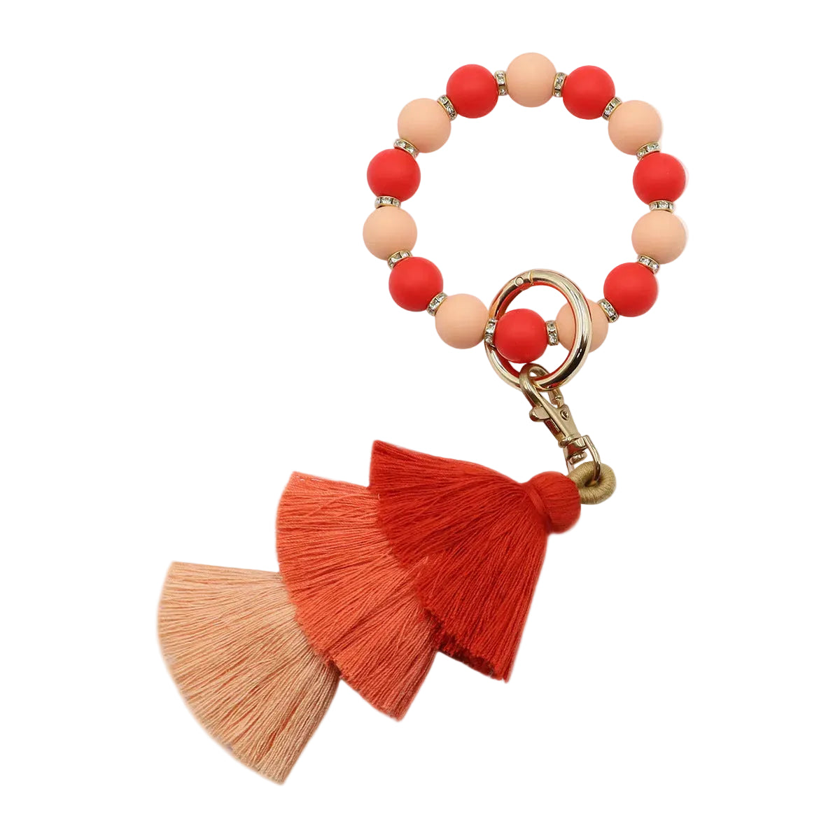 Cotton Tassel Keychain Food-Grade Silicone Beaded Bracelet Handmade
