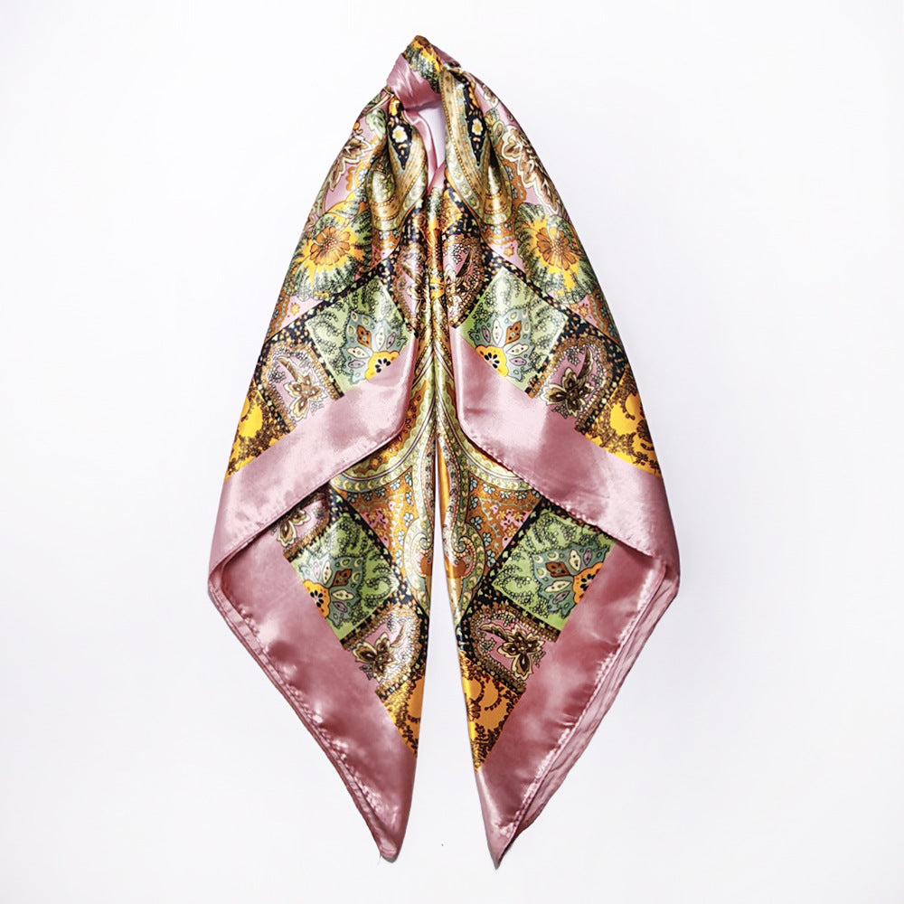 90cm Paisley Silk Scarf for Women, Trendy and Versatile, European and American Style, Imitation Silk Paisley Headscarf Wholesale