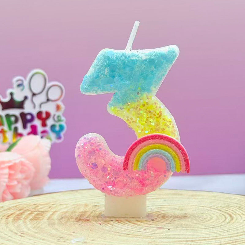 Cross-Border Creative Rainbow Cartoon Number 0-9 Handmade Candle Boys and Girls Birthday Cake Celebration Decoration Wholesale