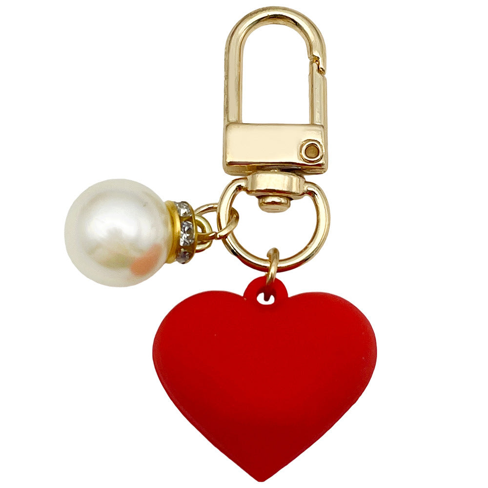 Pearl Heart Keychain Pendant Girly Heart Red Glossy Peach Heart Accessories Small Fresh Couple Bag Pendant
