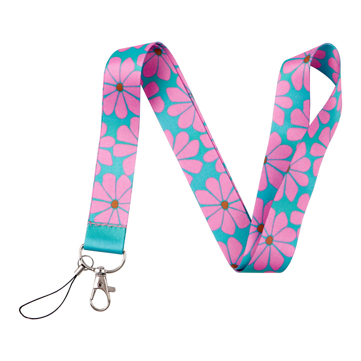 Flower-Themed Phone Lanyard Card Holder Keychain Bus Card Student Card Work Id Sliding Cover Hard Shell Lanyard Card Holder