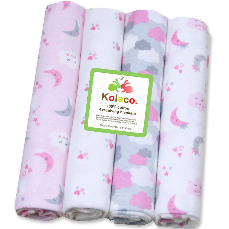 Cotton Flannel Fleece Cotton Flannel Baby Blanket Printed 4-Pack Swaddle Blanket Bed Sheetss Kolaco