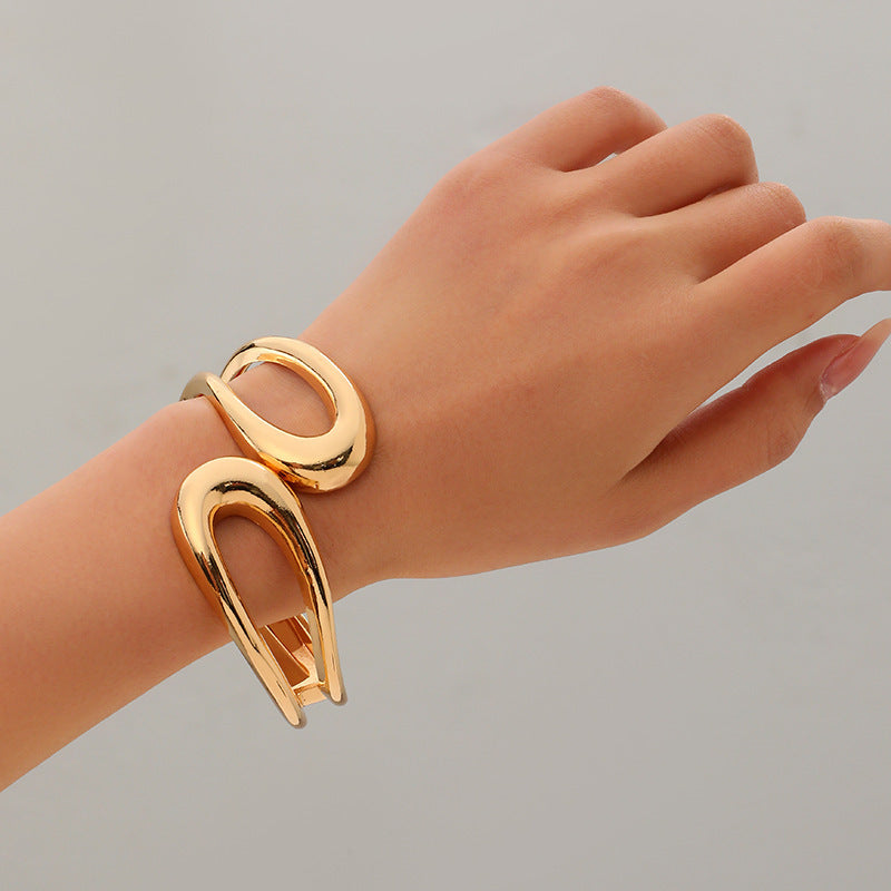 European and American Cross-Border Popular Bracelets Ins Normcore Asymmetrical Wave Pattern Bracelets Metal Glossy Bracelets Women's Jewelry