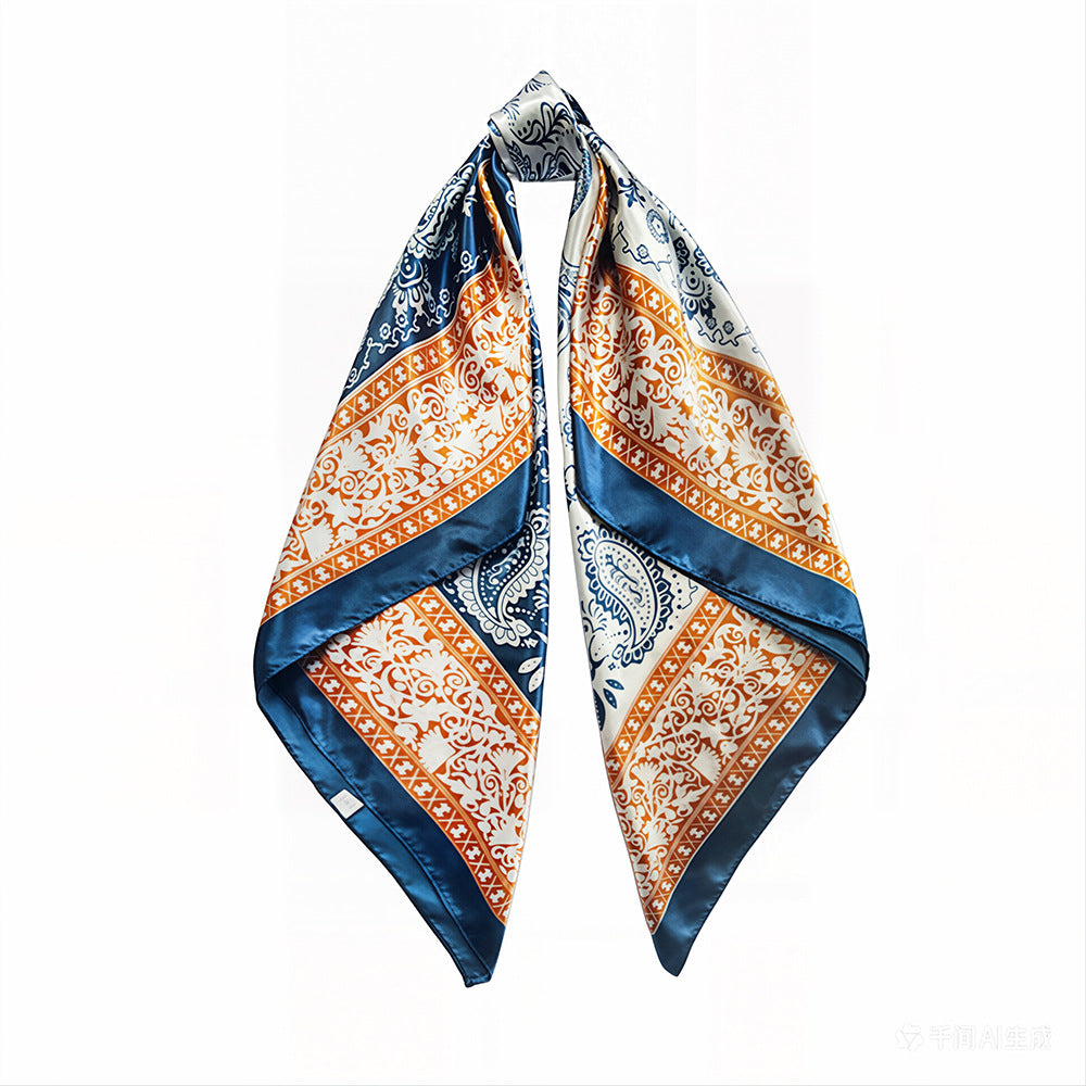 90cm Paisley Silk Scarf for Women, Trendy and Versatile, European and American Style, Imitation Silk Paisley Headscarf Wholesale