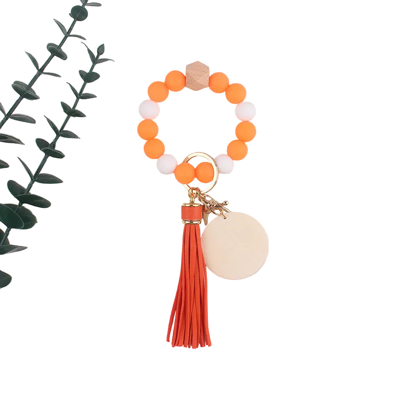 Silicone Ball Bead Key Bracelet Teacher's Day Valentine's Day Wrist Keychain Pendant Leather Bracelet