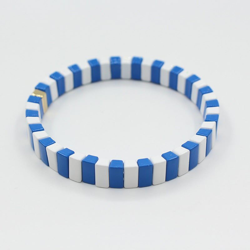 European and American ins Fashion Enamel Bracelet Bohemian Macaron Color-block Paint Stretch Bracelet for Men and Women