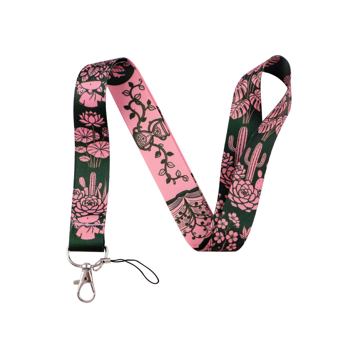 Flower-Themed Phone Lanyard Card Holder Keychain Bus Card Student Card Work Id Sliding Cover Hard Shell Lanyard Card Holder