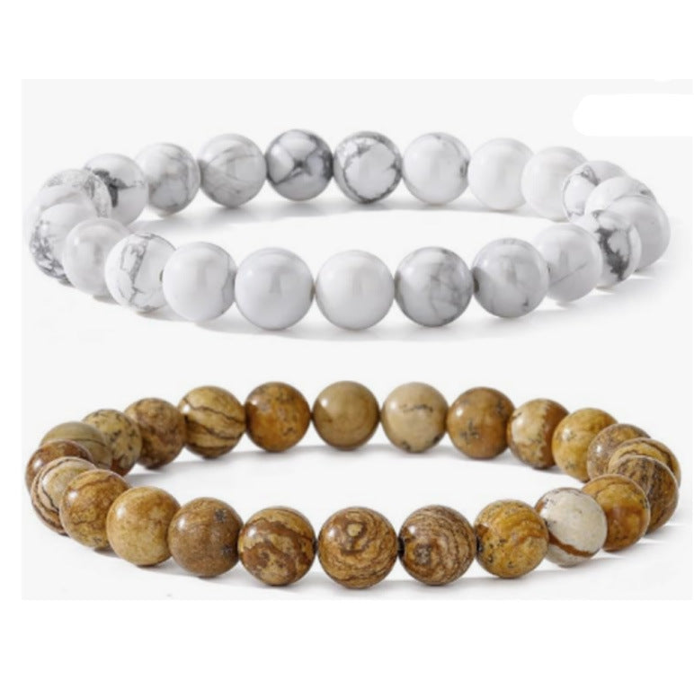 Popular Amazon European and American Men's Fashion Set, Stylish Tiger Eye Volcanic Stone Bracelet, White Pine Snowflake Bracelet, Versatile Accessories
