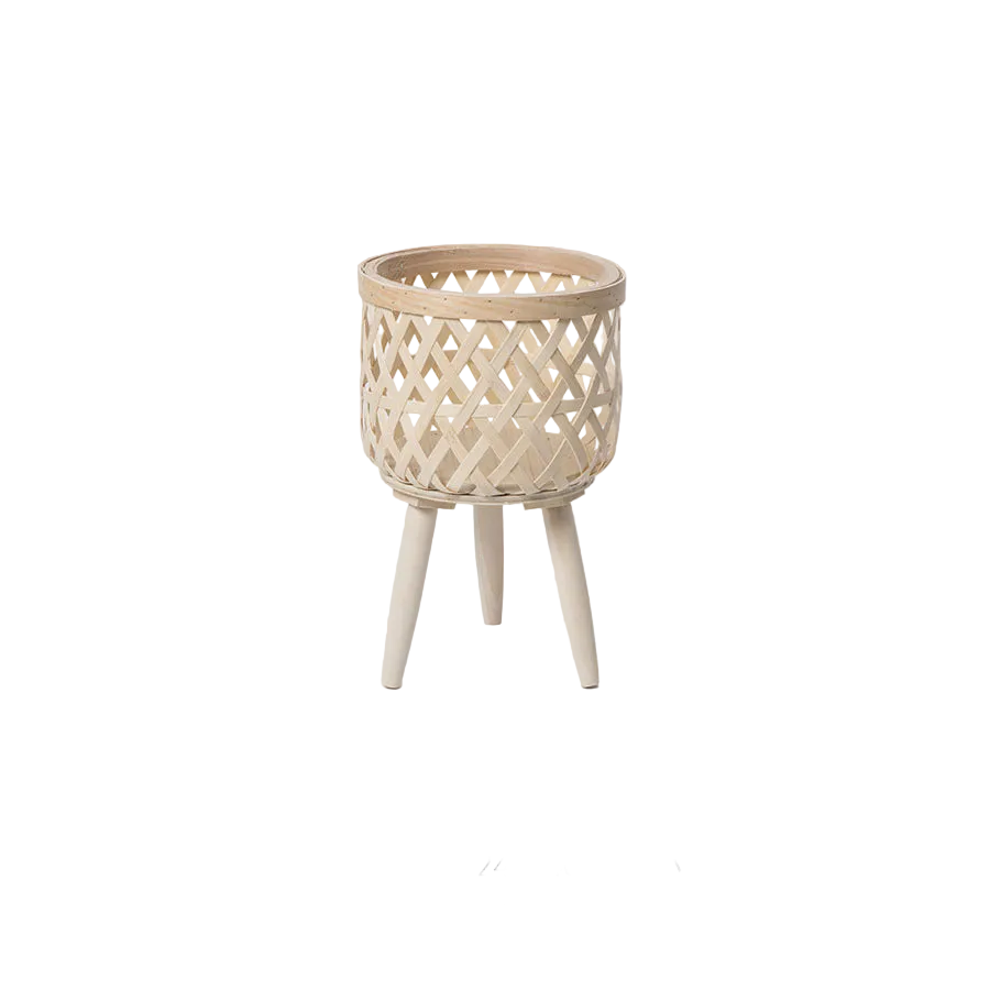 Nordic Style Rattan Flower Pot Indoor Balcony Living Room Plant Green Rose Hand-Woven Wooden High Foot Floor Flower Rack