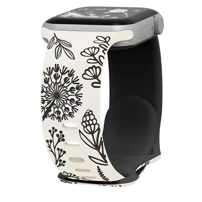 Watch Strap 3D Laser Engraving Silicone Butterfly Buckle Dandelion Figure-Eight Buckle Two-Color Watch Strap