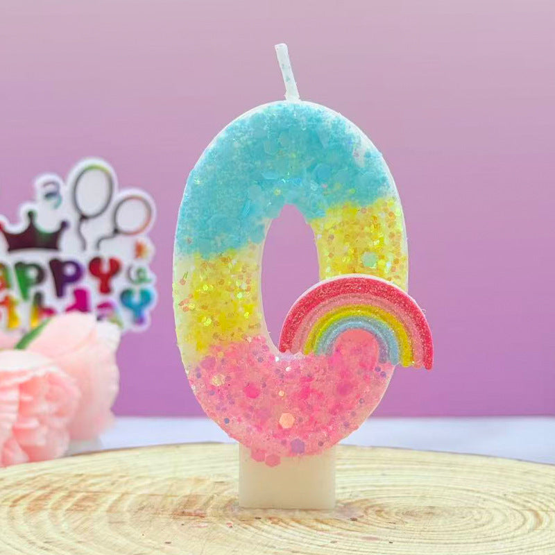 Cross-Border Creative Rainbow Cartoon Number 0-9 Handmade Candle Boys and Girls Birthday Cake Celebration Decoration Wholesale