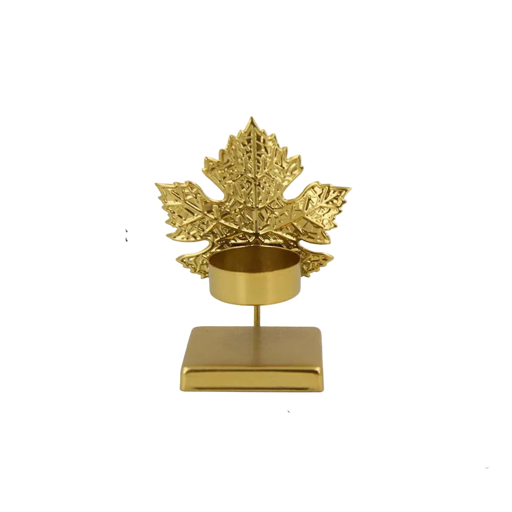 Minimalist Metal Candle Holder with Square Base and Leaf-Shaped Design