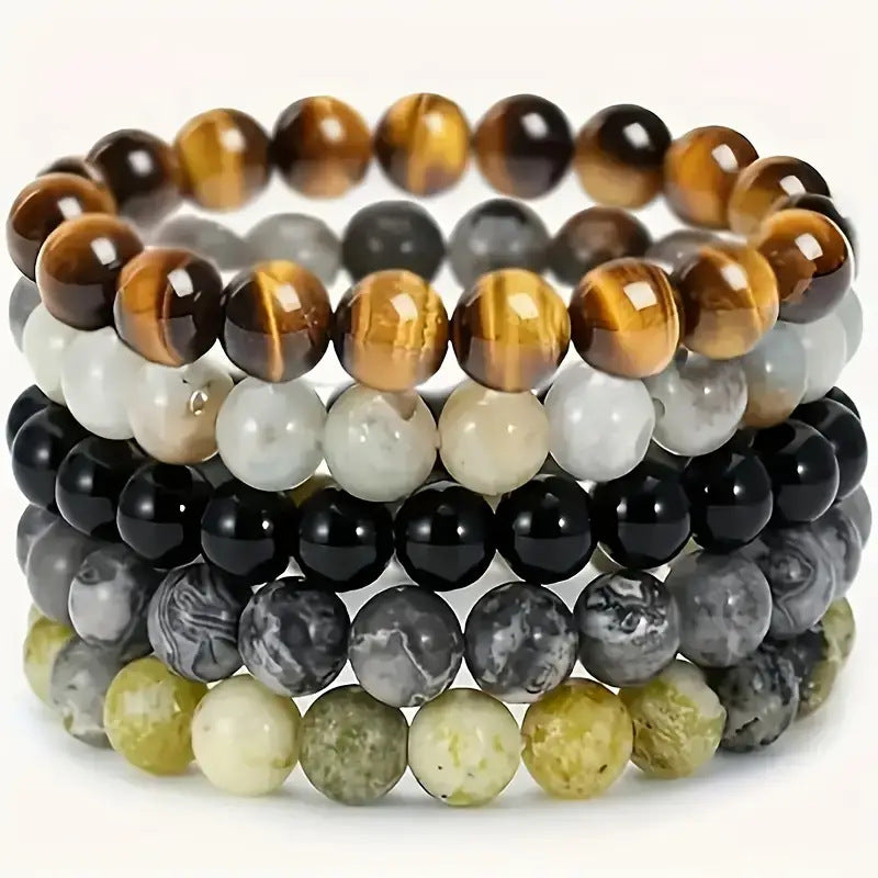 Shopee Amazon Cross-Border Popular 5-Piece Beaded Bracelet European and American Best-Selling Natural Stone Bracelet Ready for Sale